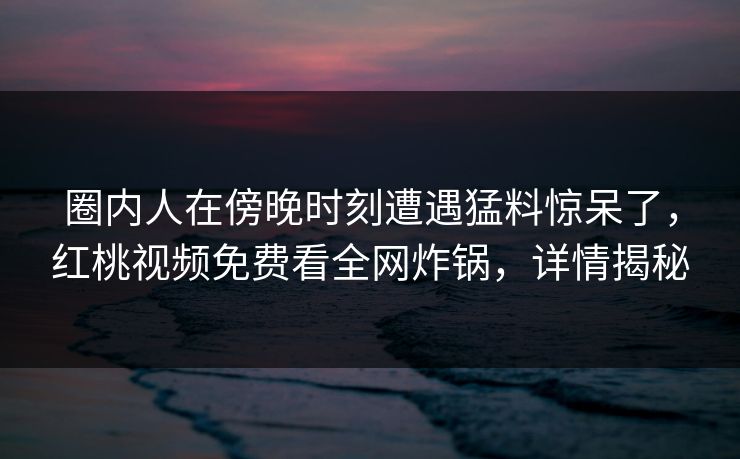 圈内人在傍晚时刻遭遇猛料惊呆了，红桃视频免费看全网炸锅，详情揭秘