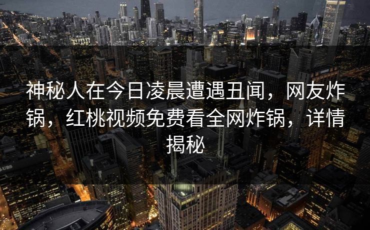 神秘人在今日凌晨遭遇丑闻，网友炸锅，红桃视频免费看全网炸锅，详情揭秘