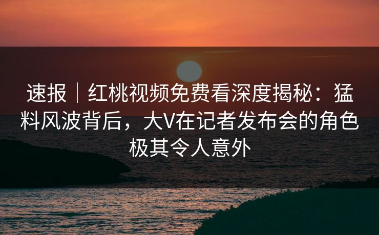 速报|红桃视频免费看深度揭秘:猛料风波背后,大V在记者发布会的角色极其令人意外